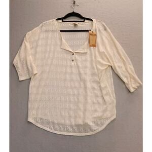Ruff Hewn Womens XL Sheer Pullover Cream Ivory Blouse sheer